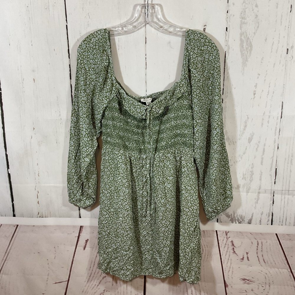 American Eagle Mini Dress S Green Smocked Ditsy Floral Milkmaid Cottage Peasant